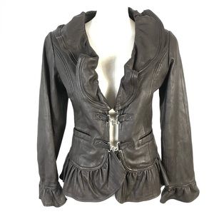 United face ruffled leather jacket